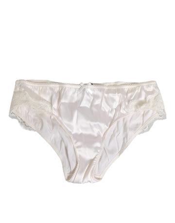 Dolce & Gabbana Ivory White Silk Satin Lace Trim Panty  Underwear