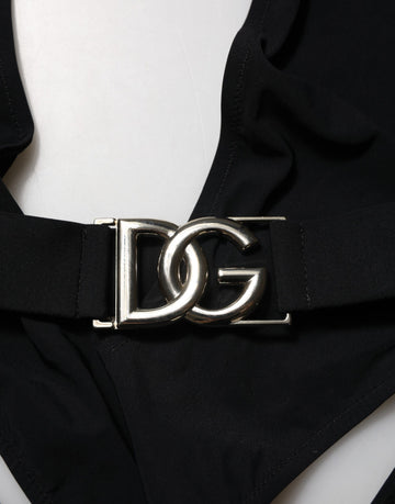 Dolce & Gabbana Black Nylon Deep V-Neck One Piece Swimwear